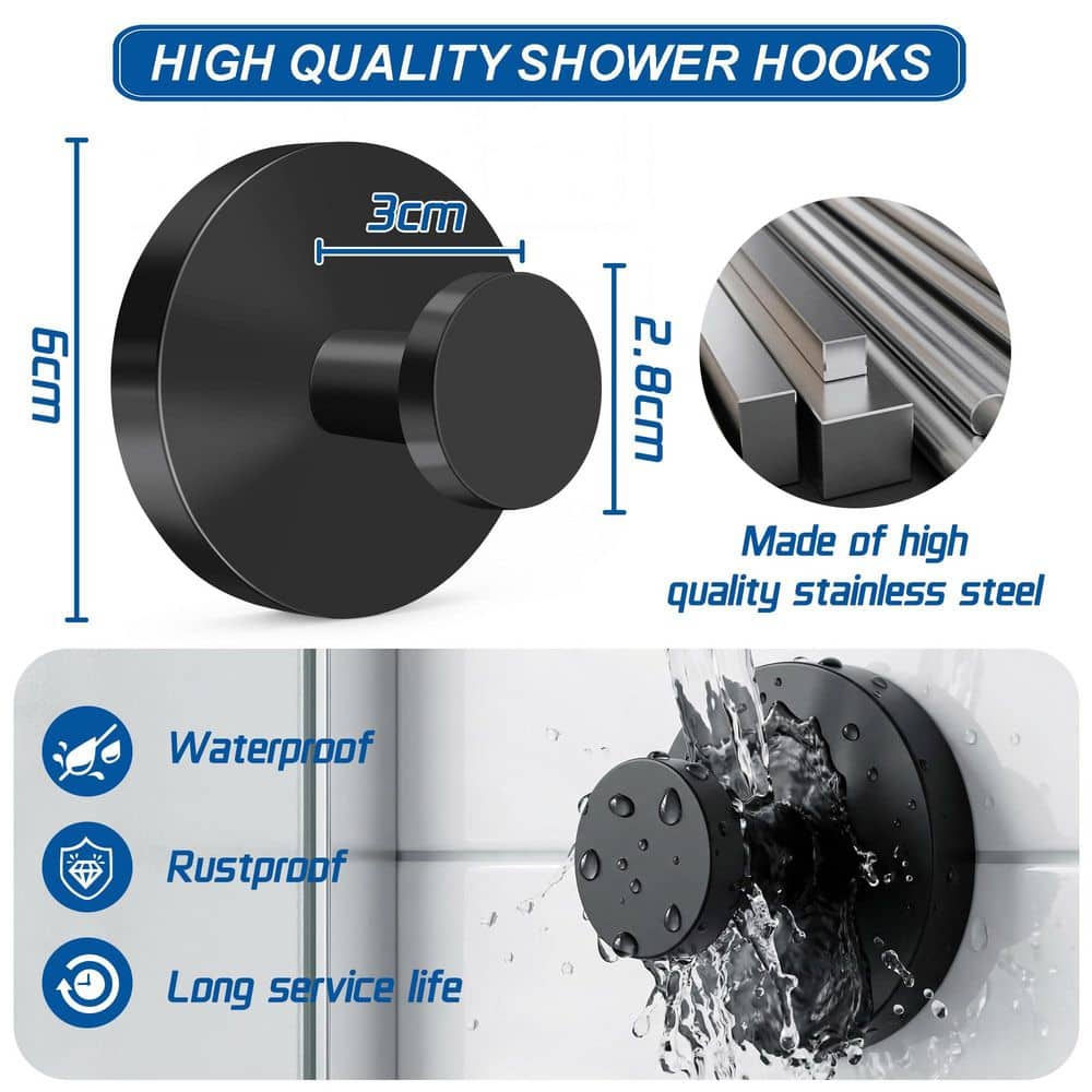 Unbranded 2 Pack Matte Black Stainless Steel Suction Cup Towel J-Hook Robe/Towel Hook No Drill Shower Robe Loofah Wall Hanger Set (2)