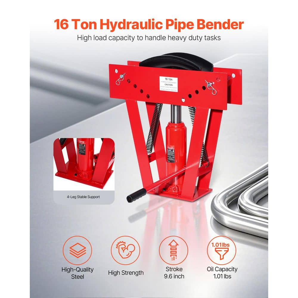 SKYSHALO 16 Ton Manual Hydraulic Pipe Bender with 8 Dies (1/2 in.-3 in. ) & Adjustable Rollers for Piping Railing Construction (3)
