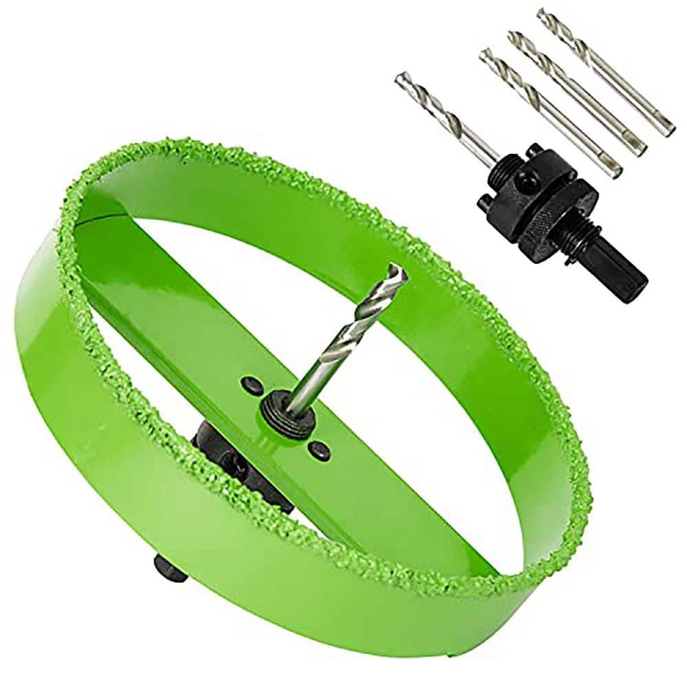 Unbranded 6 in. Carbide Hole Saw with Arbor for Recessed Lights Cutting Plaster Drywall Ceiling Sheetrock 2X Faster Green