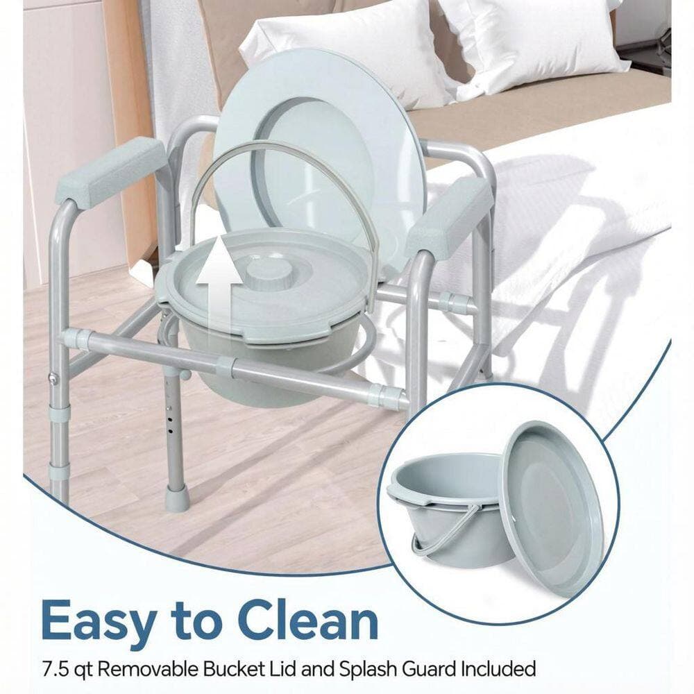Wudkey 3 in 1 Bedside Commode Chair in Silver with Sturdy Dual-Crossbar Support and 7.5 qt. Potty Bucket for Seniors, 350 lb. (3)