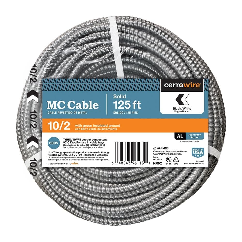 Cerrowire 125 ft. 10/2 Solid Copper MC (Metal Clad) Aluminum Armor Cable