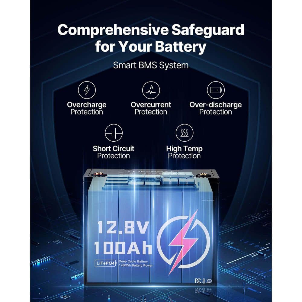 SKYSHALO 12V 100Ah LiFePO4 Battery Deep Cycle Lithium Iron Phosphate Battery for Solar Off-Grid Home Energy Storage (3)