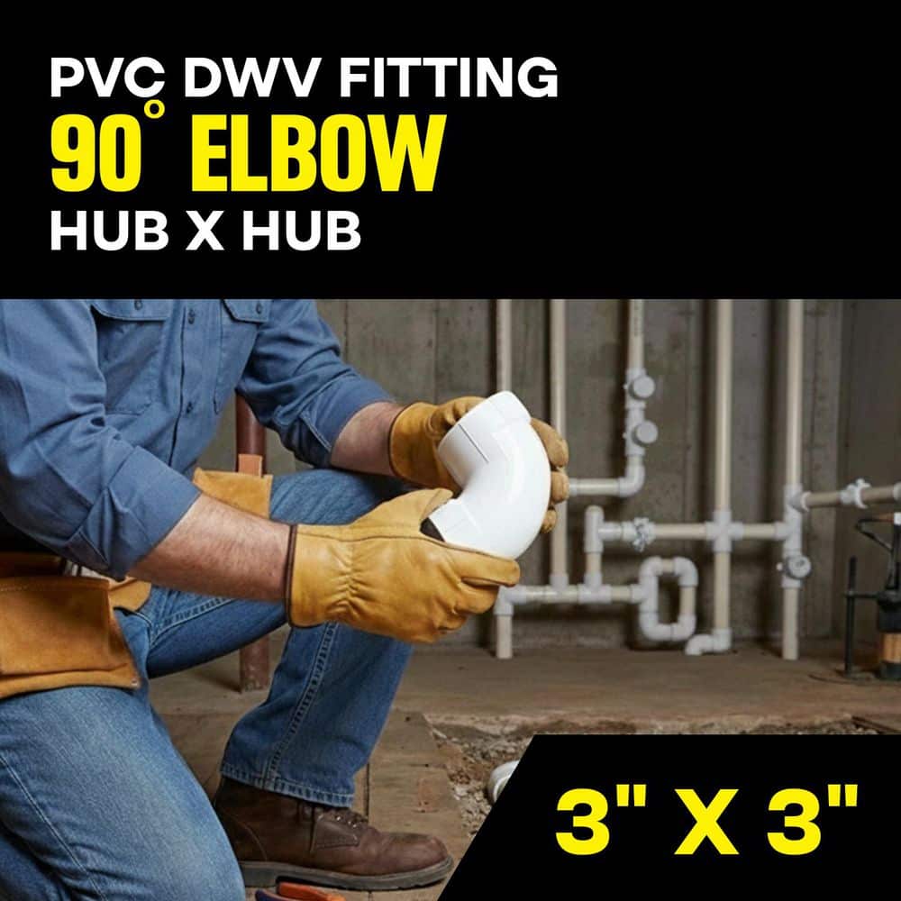 PLUMBFLEX 3 in. White PVC DWV 1/4 Bend 90° Elbow, Hub x Hub Drain, Waste and Vent Plumbing Fitting, (25 Pack) (3)