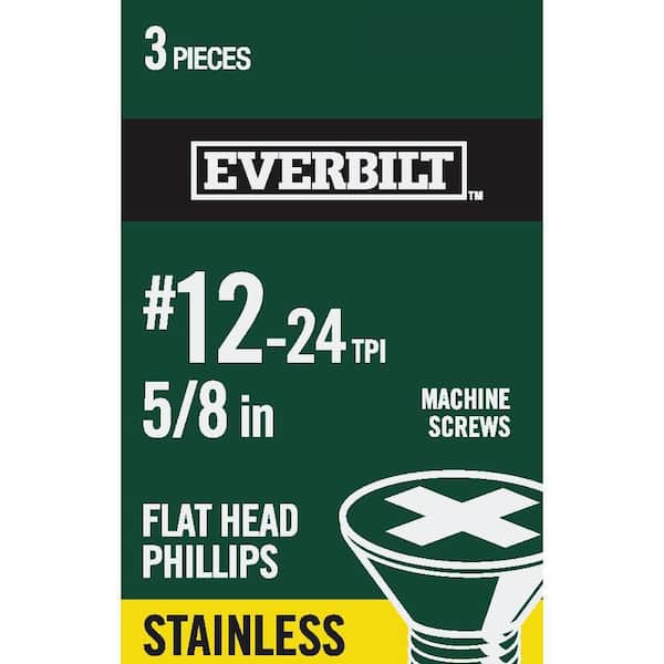 Everbilt #12-24 x 5/8 in. Phillips Flat Head Stainless Steel Machine Screw (3-Pack) (2)
