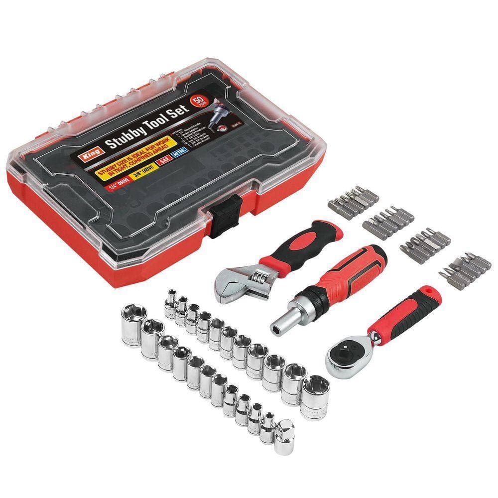 KING Mechanics Socket Tool Set, SAE and Metric, Stubby Set (50-Piece Set) (2)