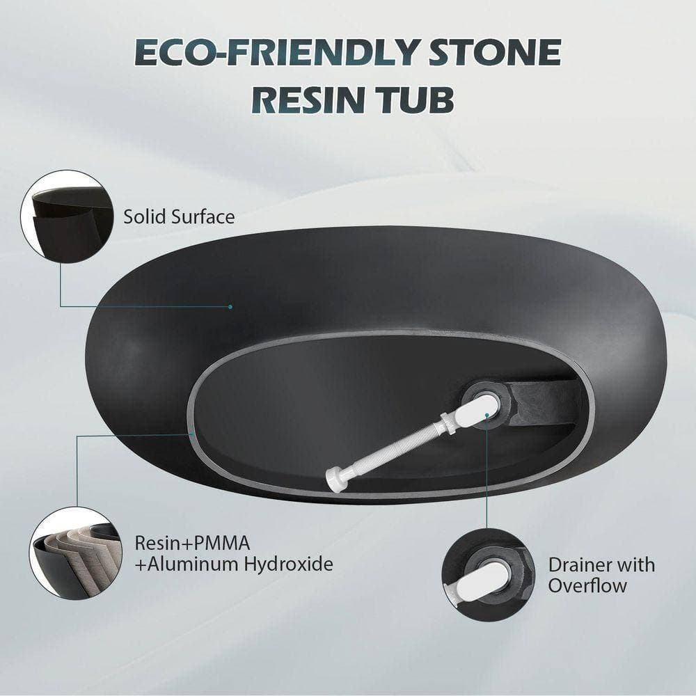 MYCASS 29.53 in. Solid Surface Stone Freestanding Double Slipper Soaking Bathtub with Right Drain (3)