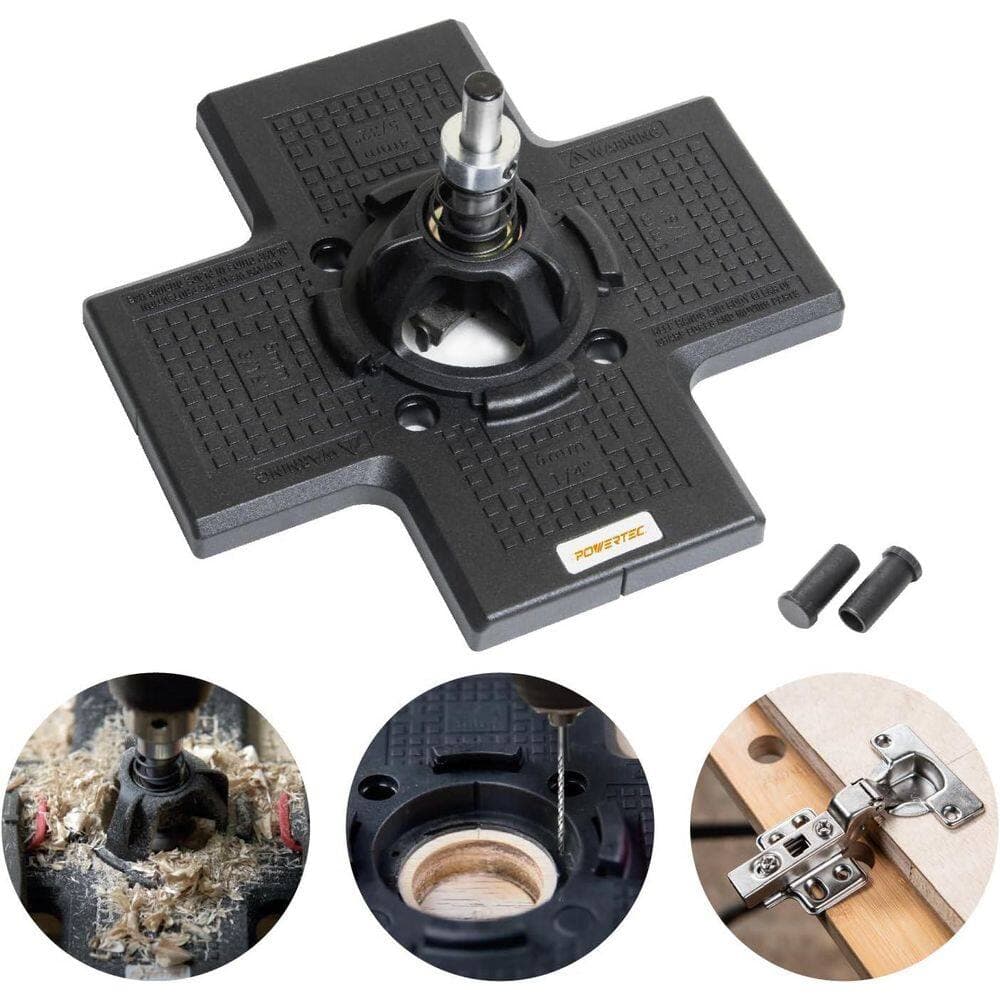 ‎POWERTEC Cabinet Hinge Jig w/Drawer Front Installation Clamps Kit, Concealed Hinge Jig w/ 35mm Forstner Bit, Drawer Face Clamp (3)