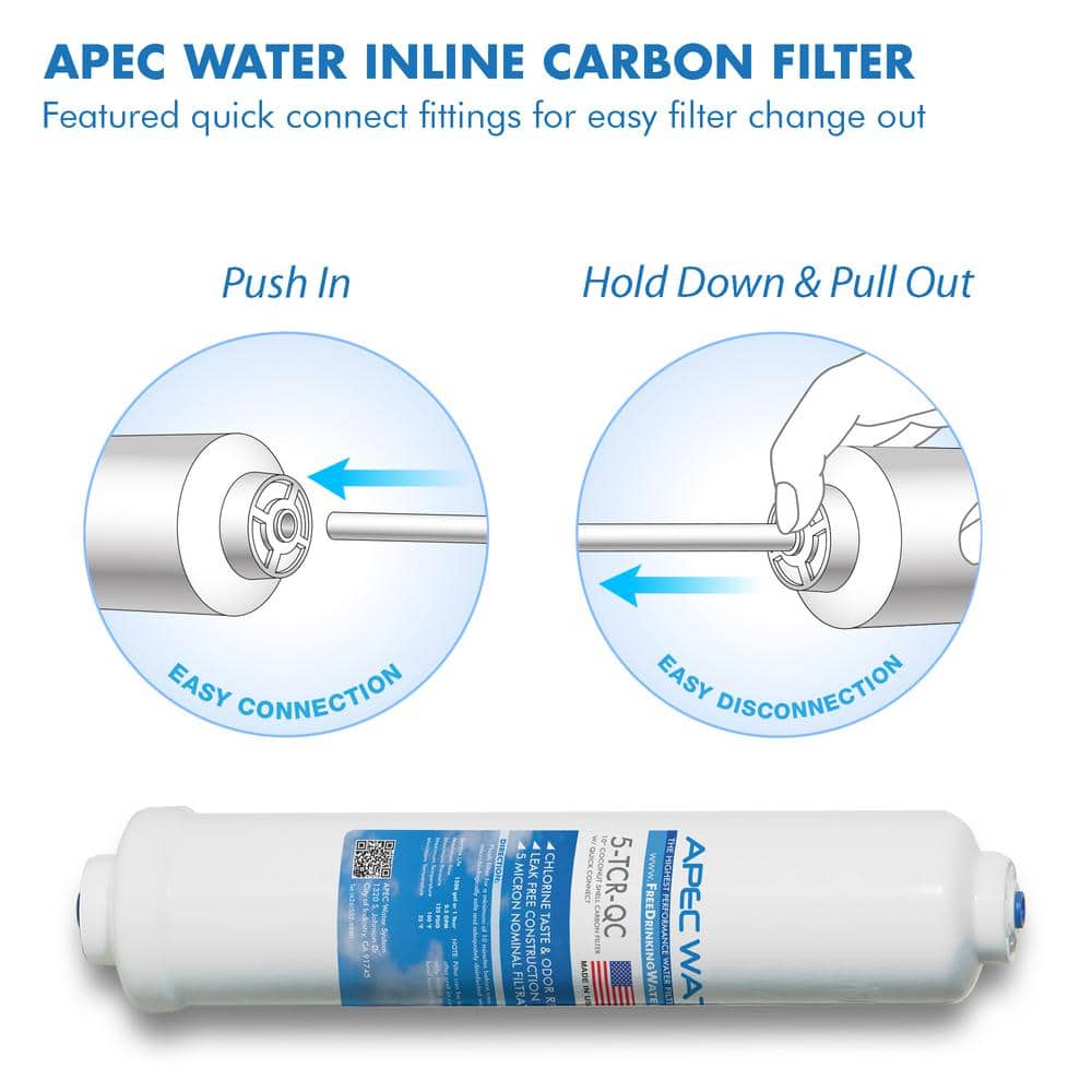 APEC Water Systems Ultimate 10 in. Inline Carbon Filter with 1/4 in. Quick Connect (3)