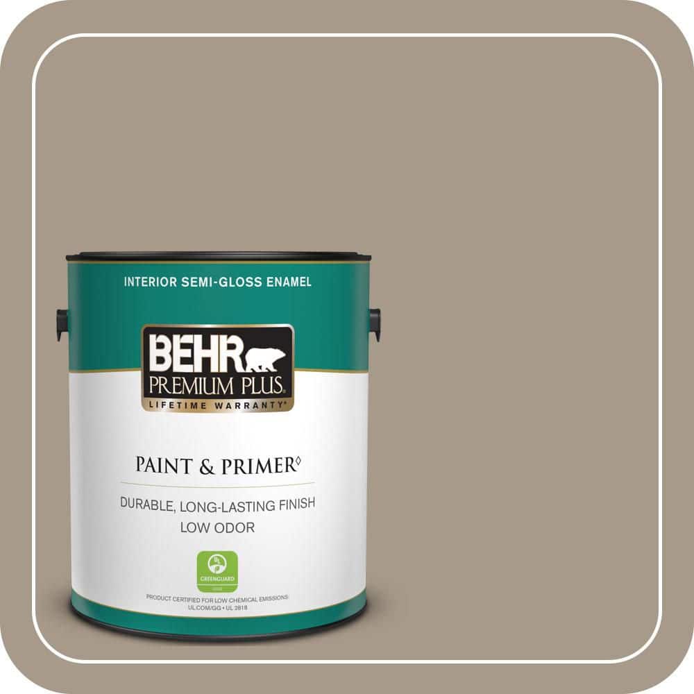BEHR PREMIUM PLUS 1 gal. #BXC-10 Warm Stone Semi-Gloss Enamel Low Odor Interior Paint & Primer