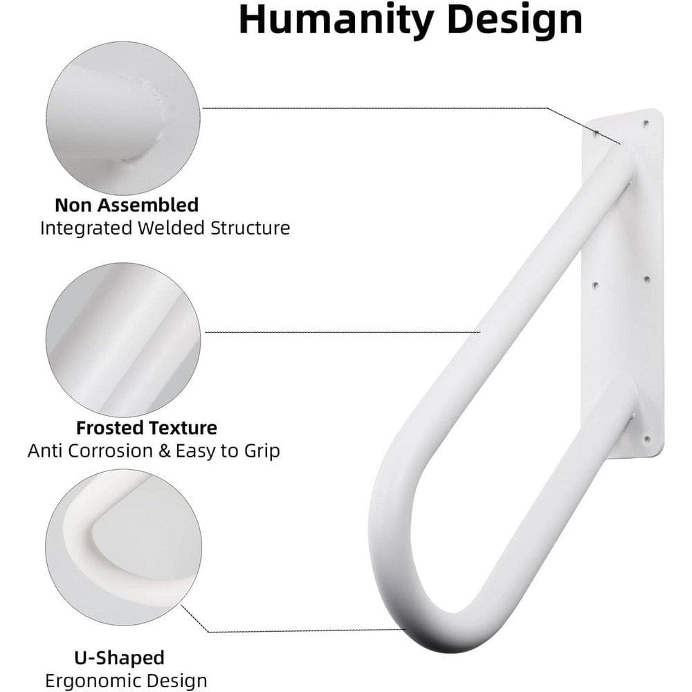 Afoxsos 18 in. Heavy Duty Metal Outdoor Handrails U-Shaped White Powder Coated for Exterior Steps Wall Mounted Staircase (2)