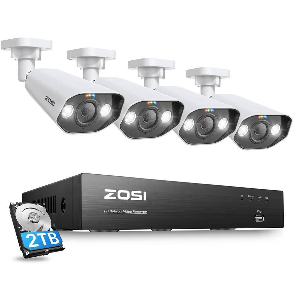 ZOSI Ultra HD 4K 8-Channel 2TB PoE NVR Home Security Camera System with 4 Wired 8MP Spotlight Cameras, 2-Way Audio (1)