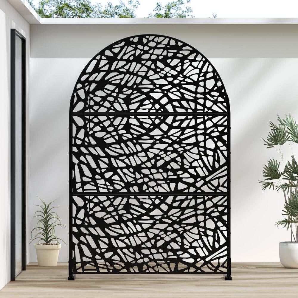 Lirago 72 in. x 47 in. Arched-Top Black Privacy Screen Galvanized Freestanding Panel (1)