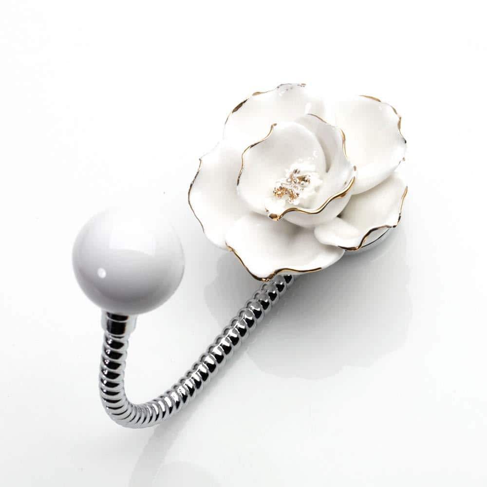 Unbranded Camellia 3D Vintage Flower Ceramic Handcrafted Decorative Wall Mounted Robe and Towel Hook in Chrome