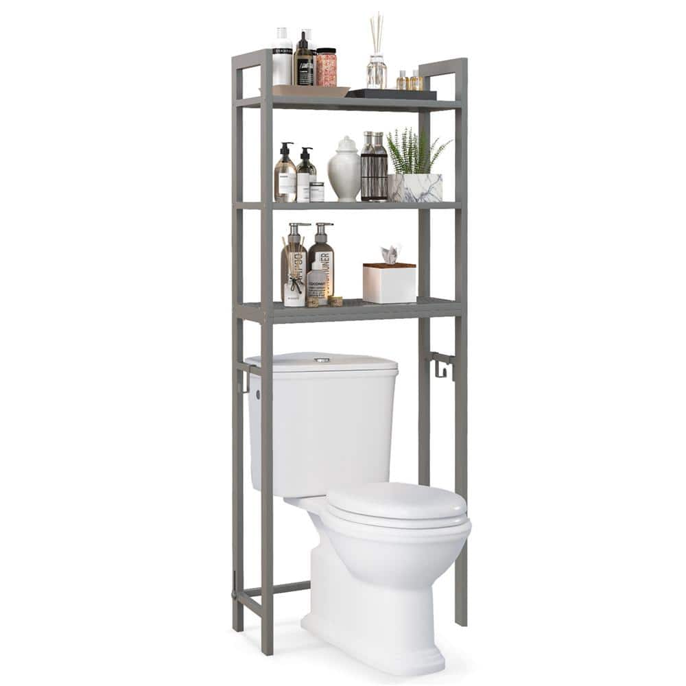 Costway 25 in. W x 67.5 in. H x 10.5 in. D White Over The Toilet Storage with Shelf Space Saving Metal Bathroom Organizer Hooks (3)