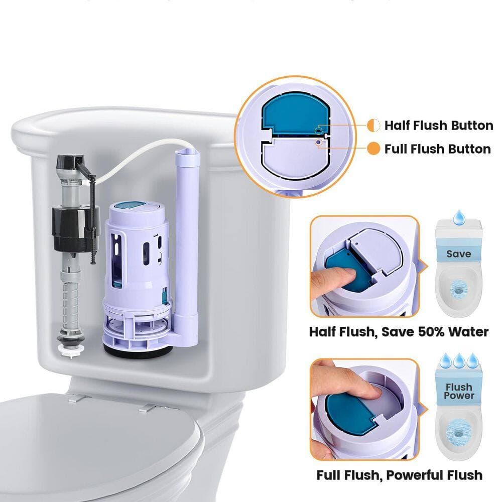 Helhom 3 in. Dual Flush Valve Replacement Kit for 2 Piece Toilets, Universal Toilet Repair Kit with Push Button Fill Valve (2)