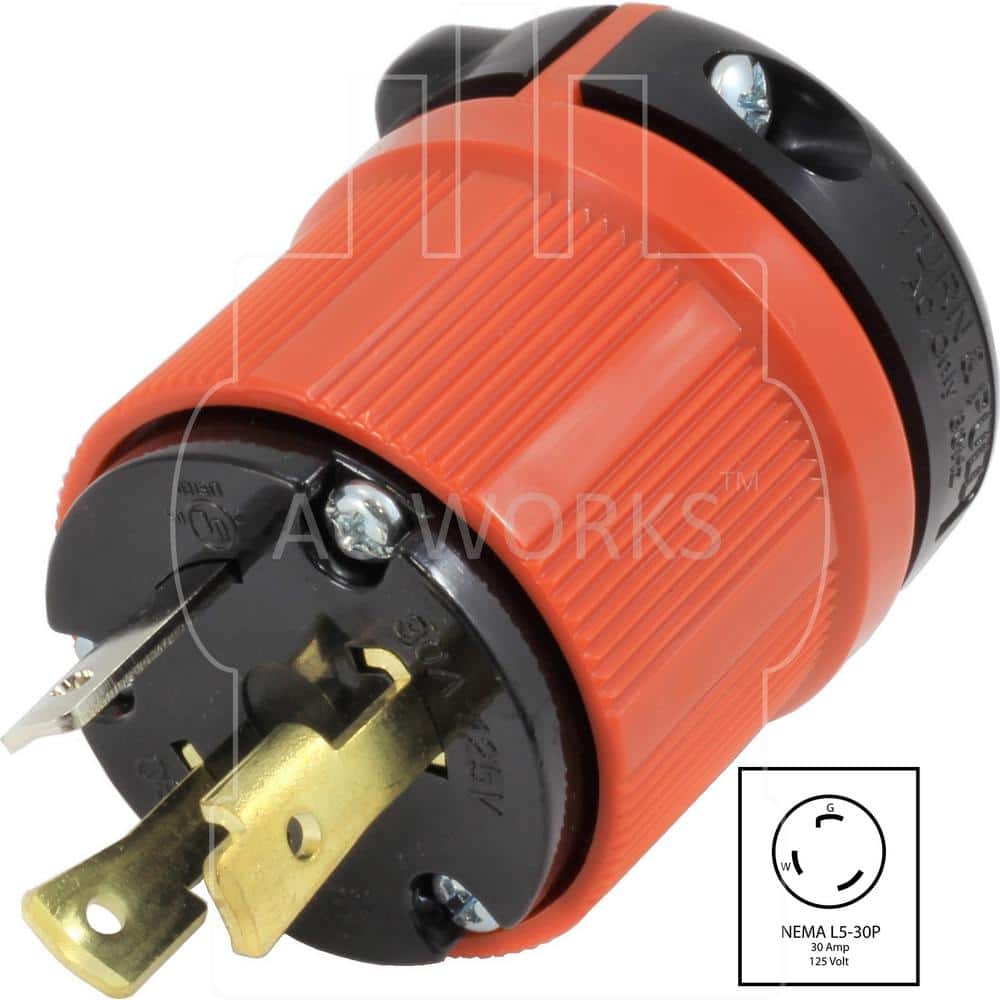 AC WORKS AC Connectors NEMA L5-30P 30 Amp 125-Volt 3-Prong Assembly Locking Male Plug (2)