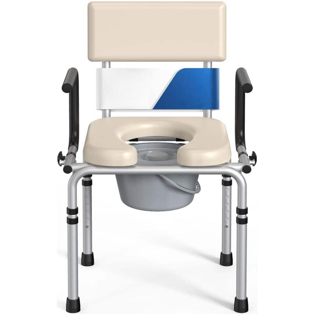 Wudkey 22.05 in. x 47.44 in. Bedside Commode Toilet Seat in Beige, 300 lb. Load, Commode Toilet with Padded Seat and Backrest (1)