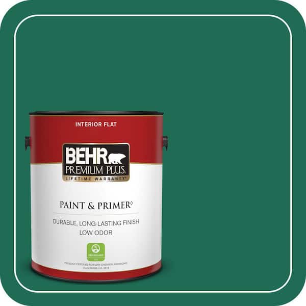 BEHR PREMIUM PLUS 1 gal. #P430-7 Sparkling Emerald Flat Low Odor Interior Paint & Primer (2)