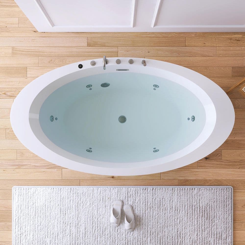 MEDUNJESS 71 in. x 37 in. Acrylic Flatbottom Freestanding Whirlpool Bathtub in White with Faucets (3)