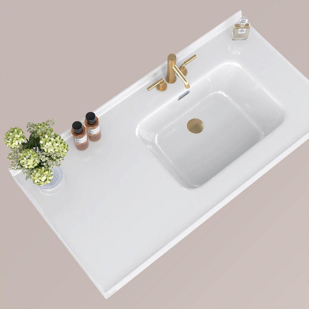 NTQ 43 in. W x 22 in. D Solid Surface White Vanity Top Bathroom Rectangular Single Sink Vanity Top in Glossy White (3)