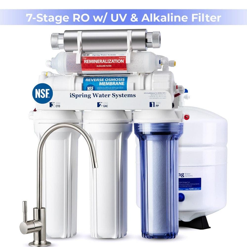 ISPRING NSF-Certified 7-Stage Under Sink RO Water Filter System w/ Alkaline and UV, Reduces PFAS, Lead, Fluoride, TDS