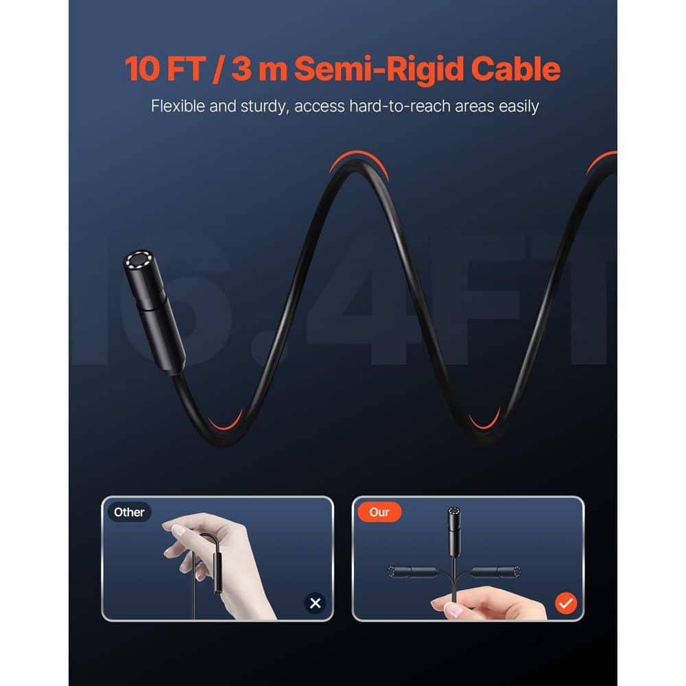 VEVOR Endoscope Camera, 1920P HD Borescope, 8 LED Lights Inspection Camera with 10FT. Cable, 2X Zoom, IP67 Snake Scope Camera (2)