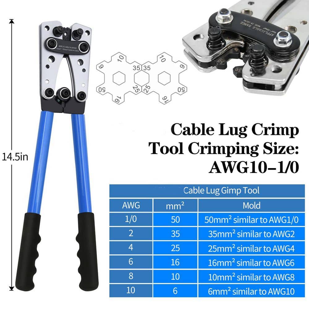 Unbranded Hand Tool Type Cable Lug Crimping Tool with Rotary Crimping Mold for Electrical Copper Wire Lugs 1-Pack (3)