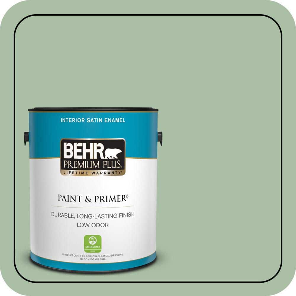 BEHR PREMIUM PLUS 1 gal. #S400-4 Azalea Leaf Satin Enamel Low Odor Interior Paint & Primer