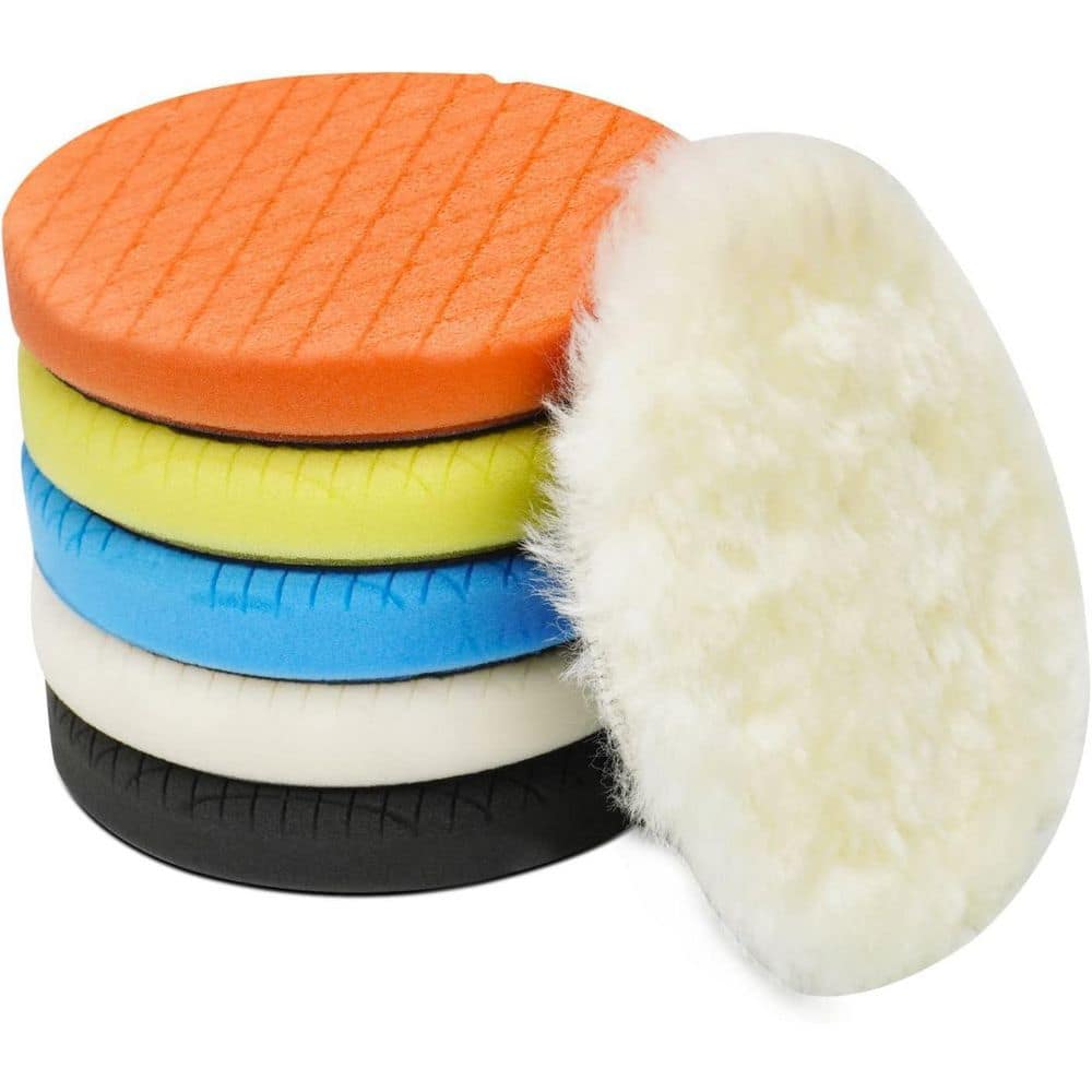 LAIFUCAM 6-Pack Foam and Wool Buffing Polishing Pads with Hook and Loop for Car Buffer Polisher, Cutting and Waxing (1)