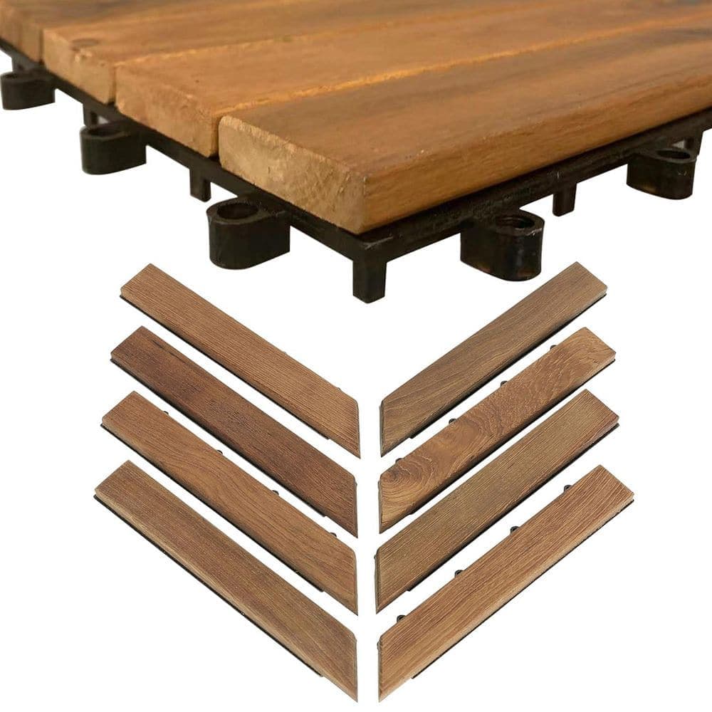 Pro Space 1.15ft. x 4.7inch. Acacia Wood Interlocking Deck Tile Corner Edges (4 pcs loop corner trims and 4 pcs peg corner trims) (2)