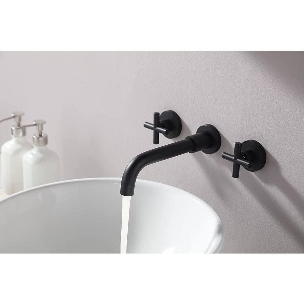 BEARSOLIM Wall Mount Bathroom Faucet Matte Black 2 Handles Bidet Faucet with accessories in black (2)