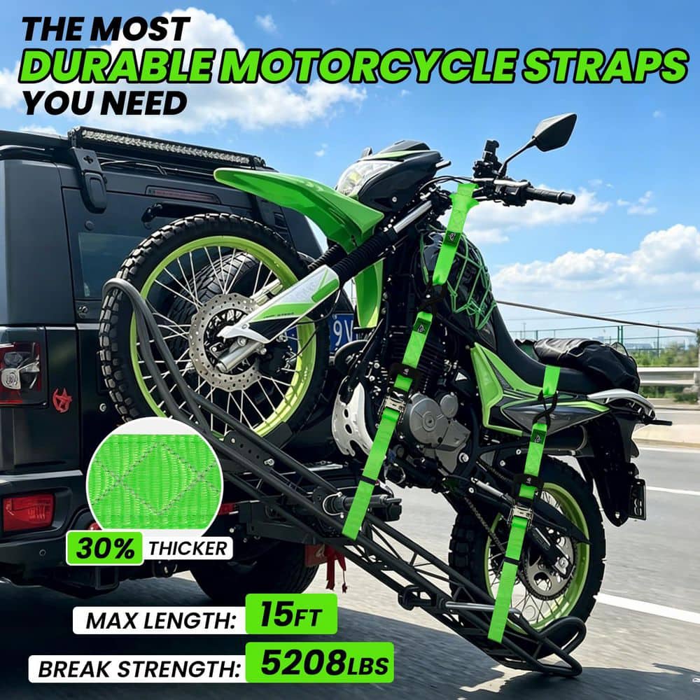 LAIFUCAM 15 ft. x 1.5 in. Ratchet Tie Down Straps with S Hooks and Soft Loops Heavy Duty Motorcycle Tie Down 4-Pack (3)