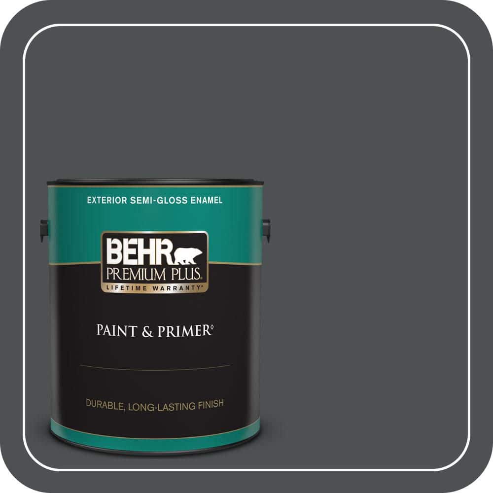 BEHR PREMIUM PLUS 1 gal. #PPU26-01 Satin Black Semi-Gloss Enamel Exterior Paint & Primer