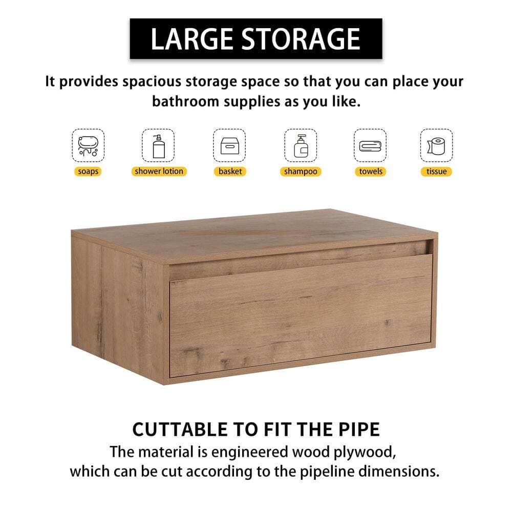 Siavonce 17.94 in. W x 29.13 in. D x 11.00 in. H Bathroom Linen Cabinet with Soft-Close Drawers, Oak Multi-Colored (3)