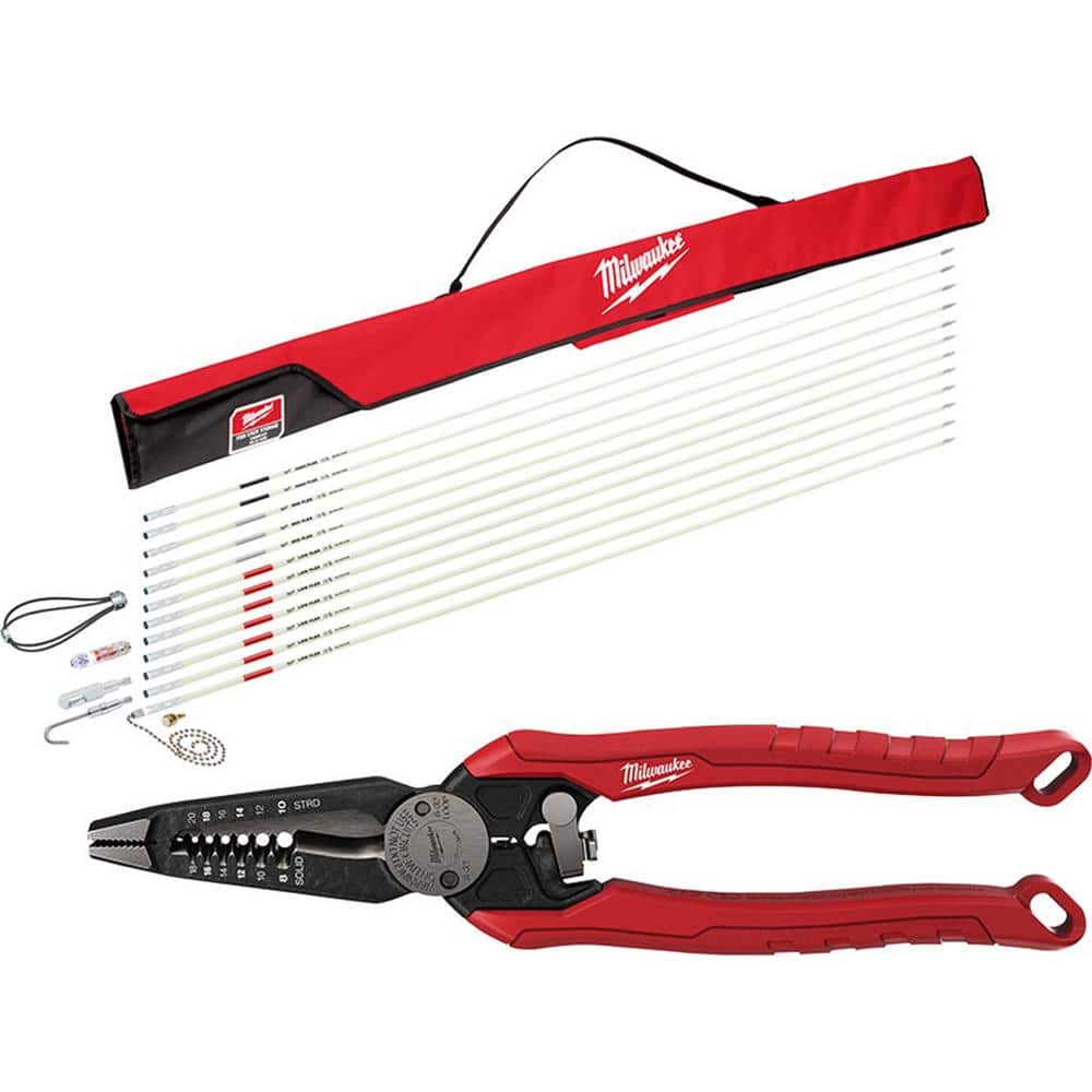 Milwaukee 60 ft. Fiberglass Fish Stick Low/Mid/High Flex Combo Kit with 7-in-1 Combination Wire Strippers Pliers