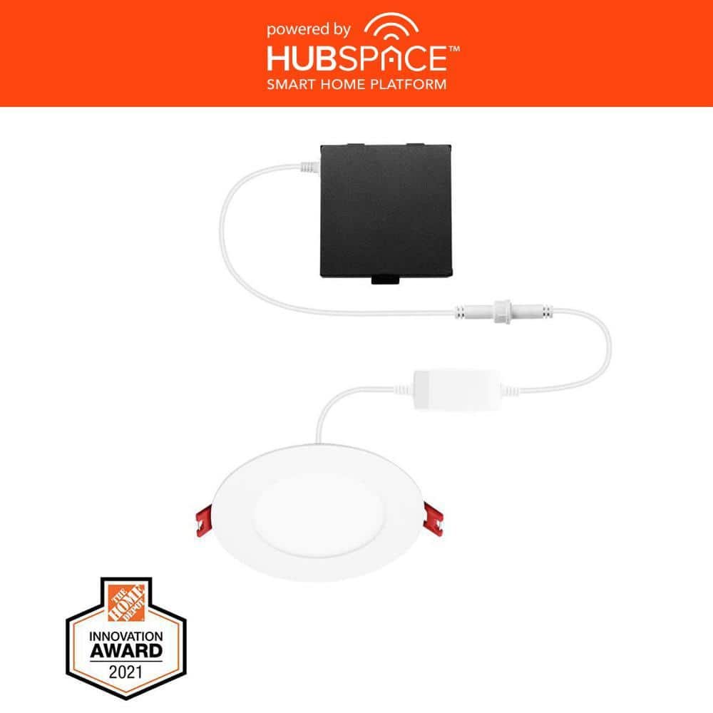 Commercial Electric 6 in. Hubspace Smart App Integrated LED RBG Plus Tuneable Canless Recessed Light for Kitchen Bathroom Living Room, White (1)