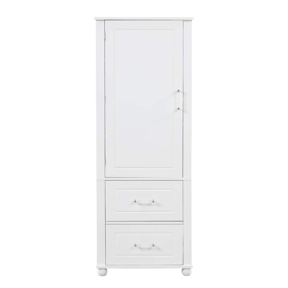 cadeninc 23 in. W x 15.9 in. D x 61.4 in. H Tall Bathroom Storage Cabinet with 2-Drawers and Adjustable Shelf, White (1)