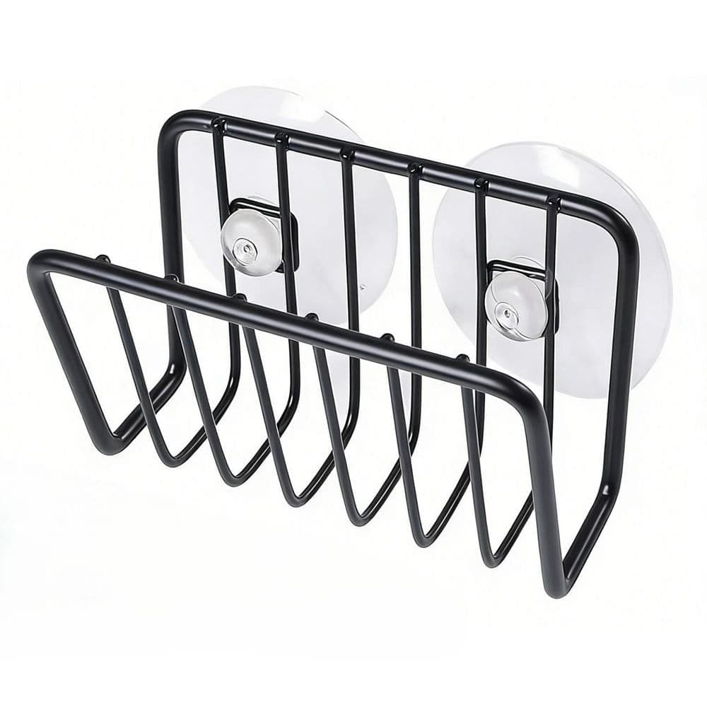 Numhew 2-Pack Open Design Rust-Proof Suction Cup Sponge Holder with Strong Grip in Black (1)
