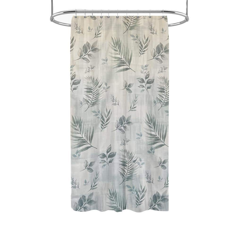 castellousa 54 in. x 78 in. Rothbury Green Leaf Pattern Fabric Shower Polyester Curtain (2)