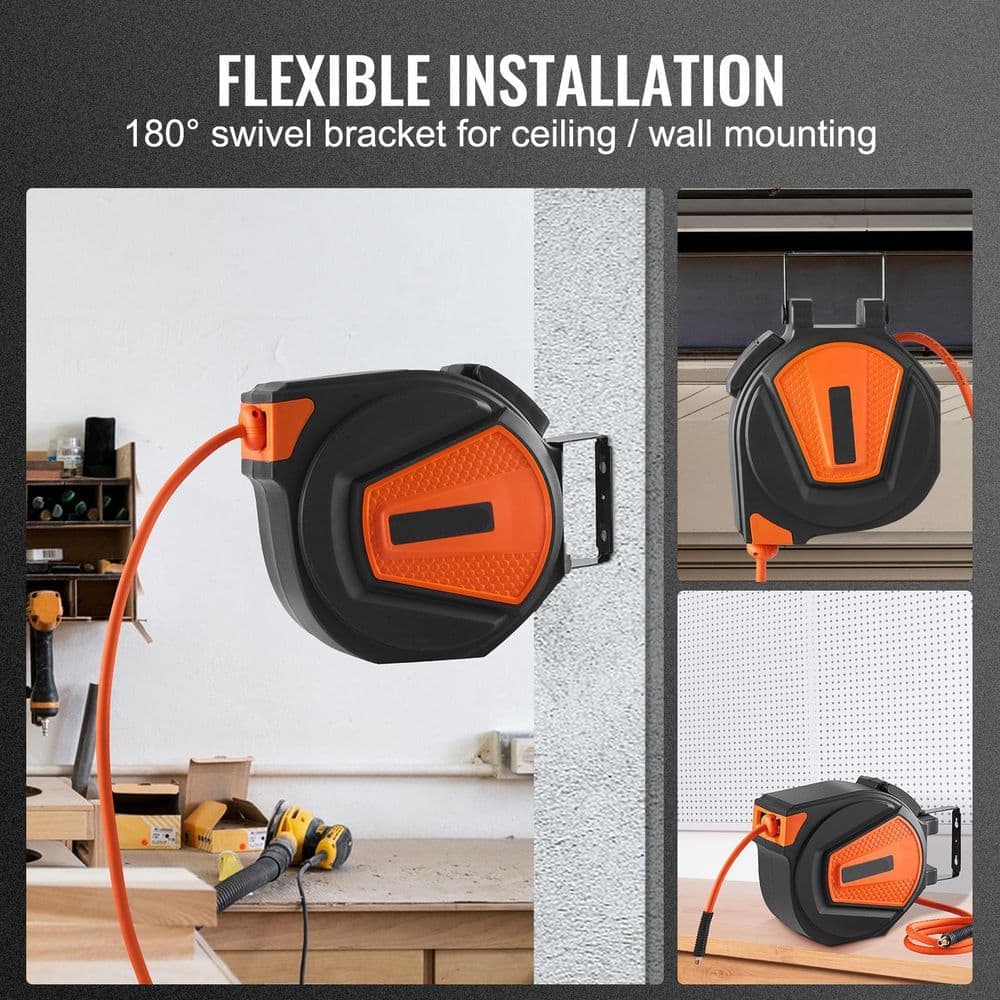 SKYSHALO Retractable Air Hose Reel, 3/8 in. x 50 ft. Hybrid Air Hose Max 300PSI, Air Compressor Hose Reel, 180° Swivel Mount (3)