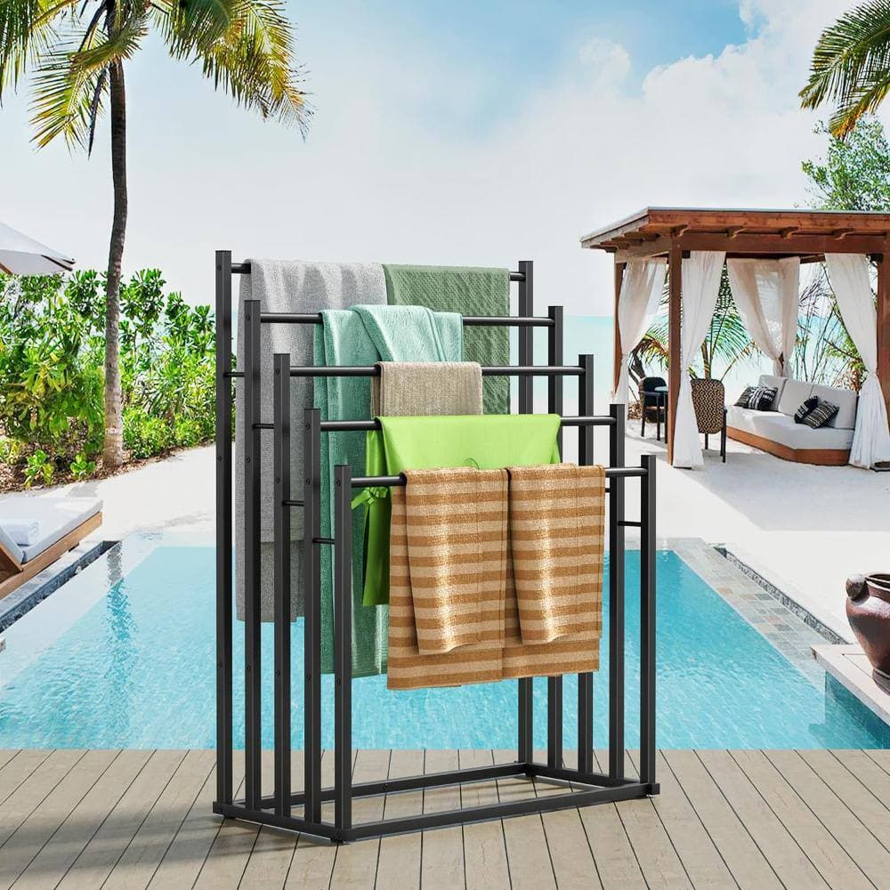 Whatseaso 31.5 in. W x 42.46 in. H x  15.94 in. D Metal Shelf in Black, Towel Racks for Bathroom (2)