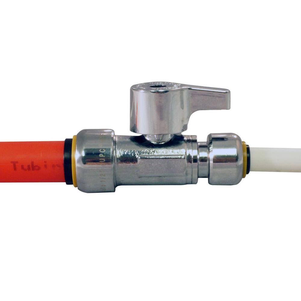 Tectite 1/2 in. Chrome-Plated Brass Push-To-Connect x 1/4 in. Push-To-Connect Quarter-Turn Straight Stop Valve (2)