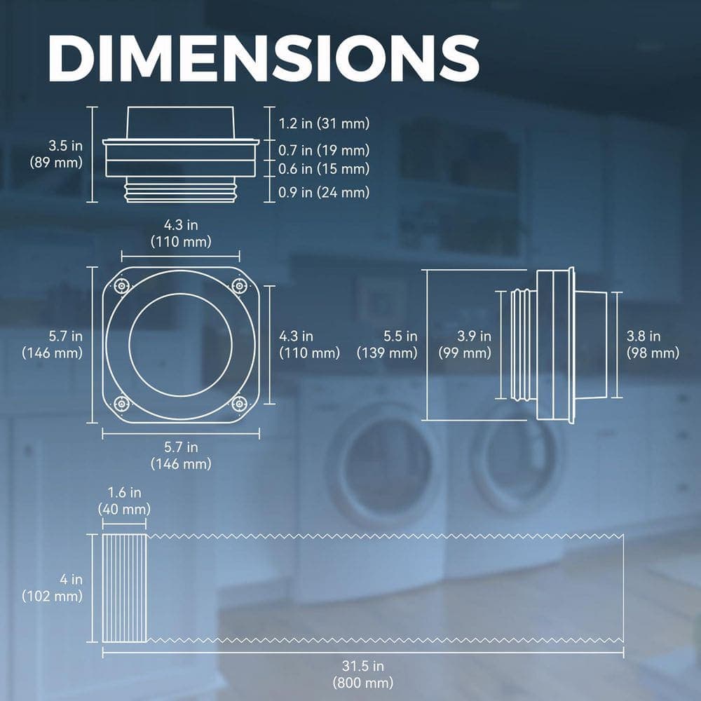 Helhom Magnetic Dryer Vent Coupling, Airtight Seal Dryer Vent Connector Kit, Includes 2.6 ft. 4 Inch Duct and Two Clamps (2)