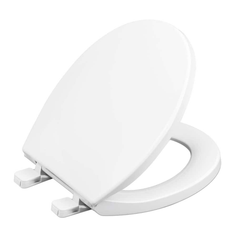 Numhew Toilet Seat Round with Slow Close Hinges in White, Four Bumpers, 2 Sets of Parts, Never Loosen and Easily Remove (1)