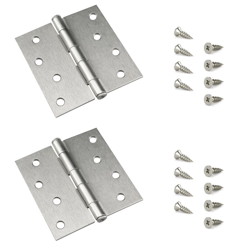 Onward 4 in. x 4 in. Brushed Nickel Full Mortise Butt Hinge with Removable Pin (2-Pack) (3)