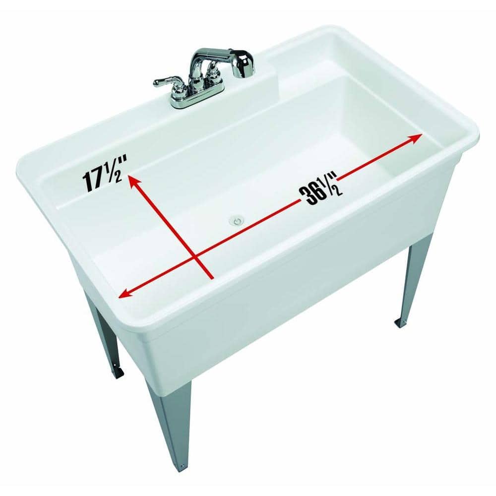 BigTub Utilatub Combo 40 in. x 24 in. 33 in. Polypropylene Floor Mount Utility Tub with Pull-Out Faucet in White (3)