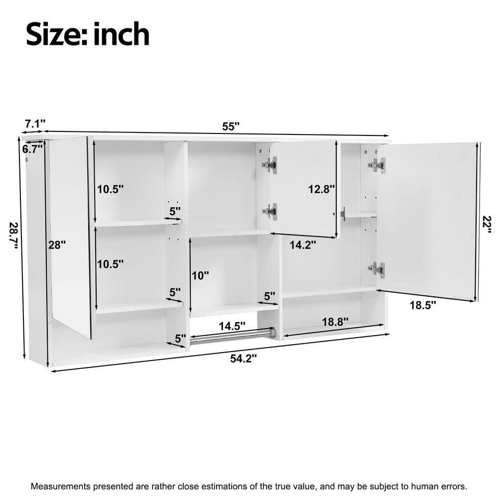Virubi 55 in. W x 28.7 in. H Rectangular Wall-Mount Medicine Cabinet with Mirror, Adjustable Shelf, Soft-Closing Hinges (3)