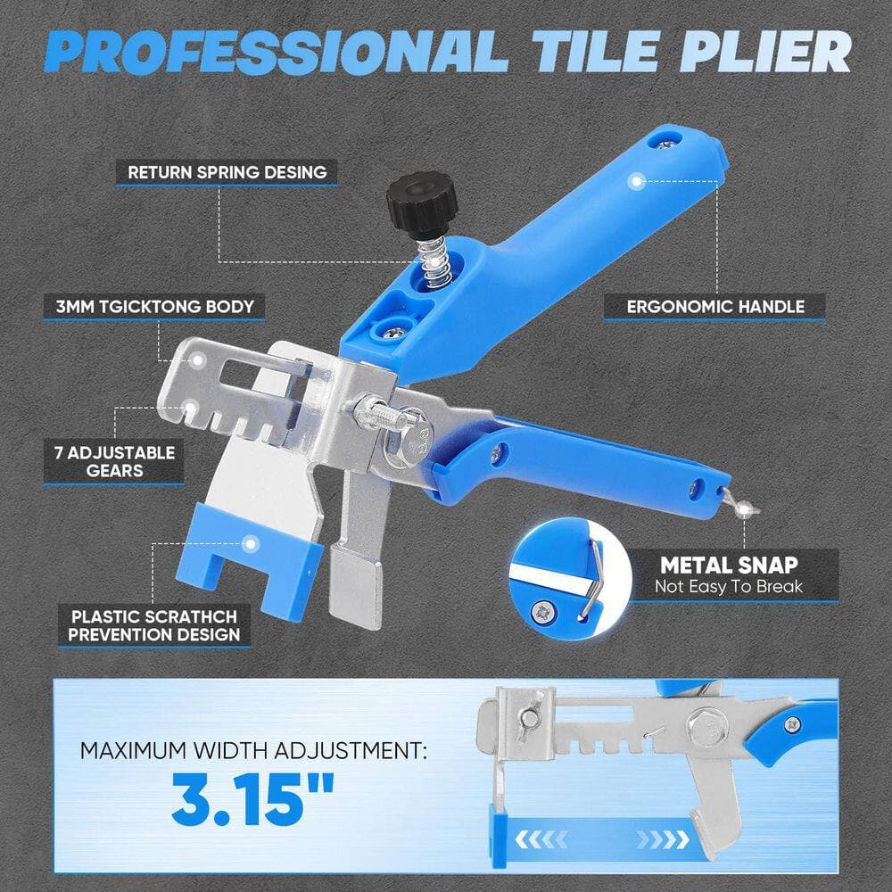 Laybus 1/8 in. with Tile Plier, 500Pcs Tile Leveler Spacers Clips and 100Pcs Reusable Wedges, Tile Leveling System (3)