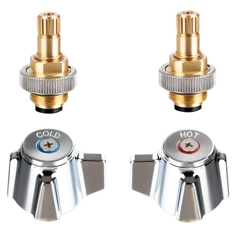 Helhom 4 in. Brass Faucet Handle Cartridge Replacement Stem Assembly, Hot and Cold Knob Handle Kit with Stem, Faucet Valves (1)