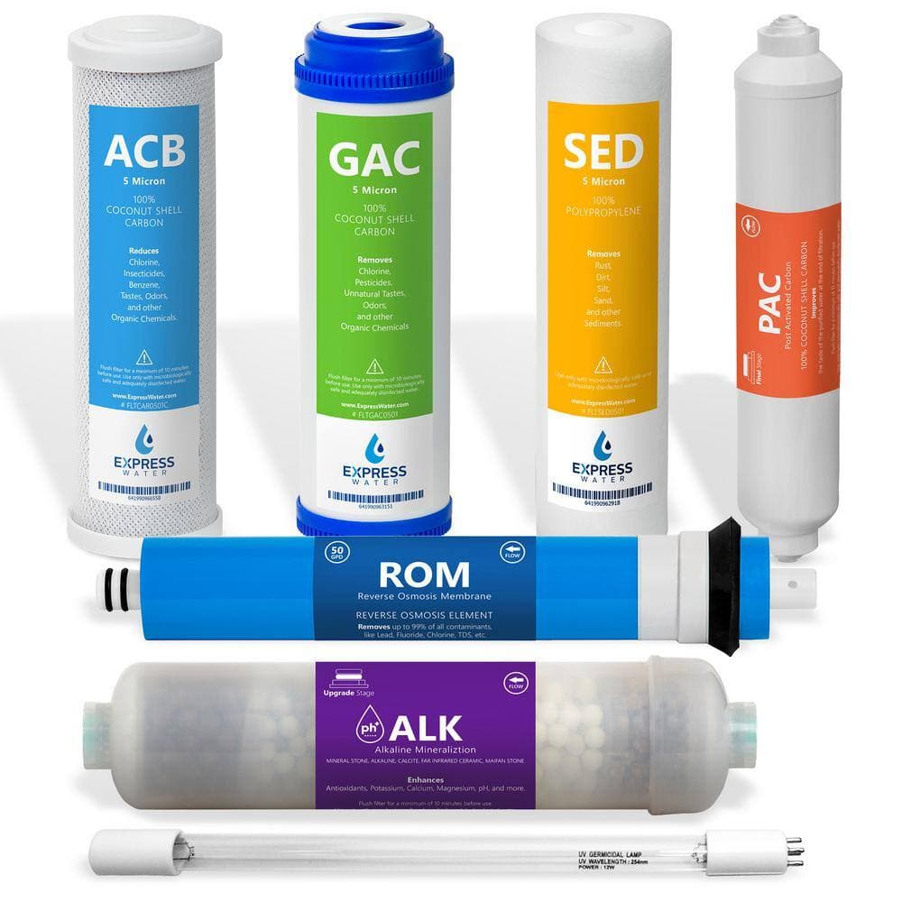 Express Water 6-Month Reverse Osmosis System Filter Set - 7 Filters with 50 GPD RO Membrane - 10 in. Size